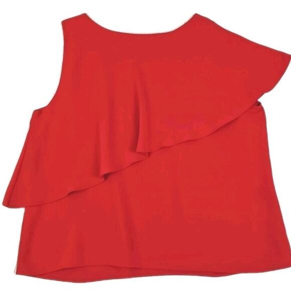 Chico's~Woman Size 4(1XL)~Coral Red Top Asymmetrical Sleeve Blouse Evening-Party - Picture 6 of 13
